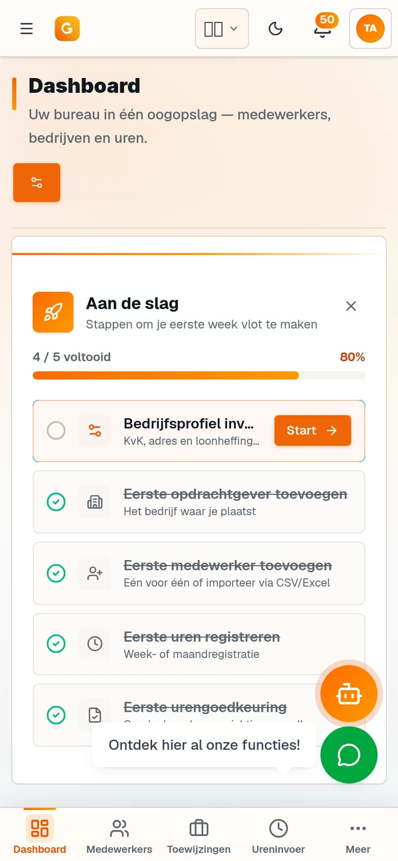 GNR Workforce OS dashboard op mobiel