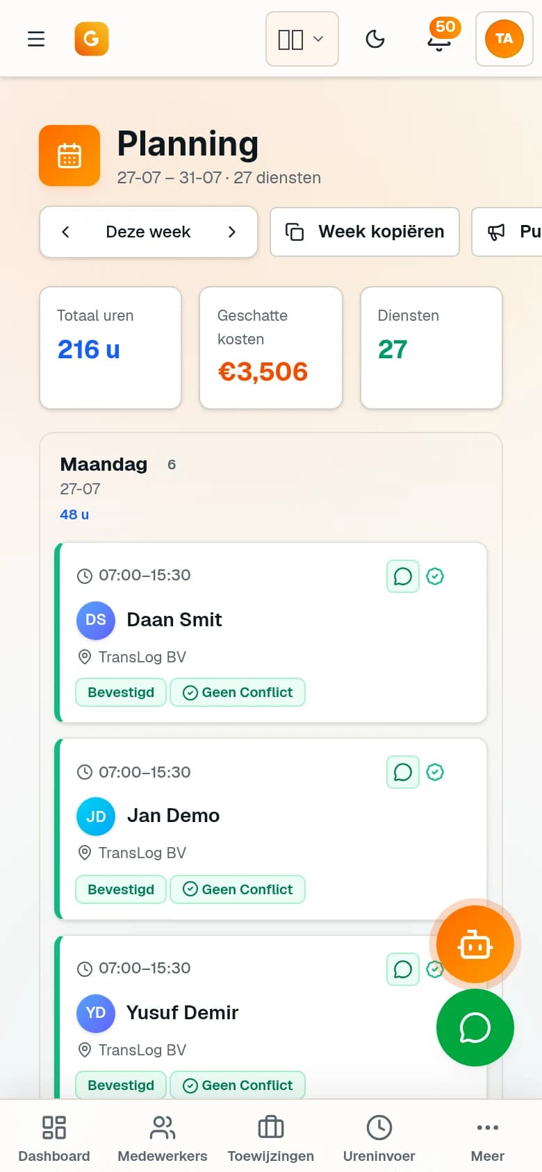 GNR Workforce OS planning op mobiel